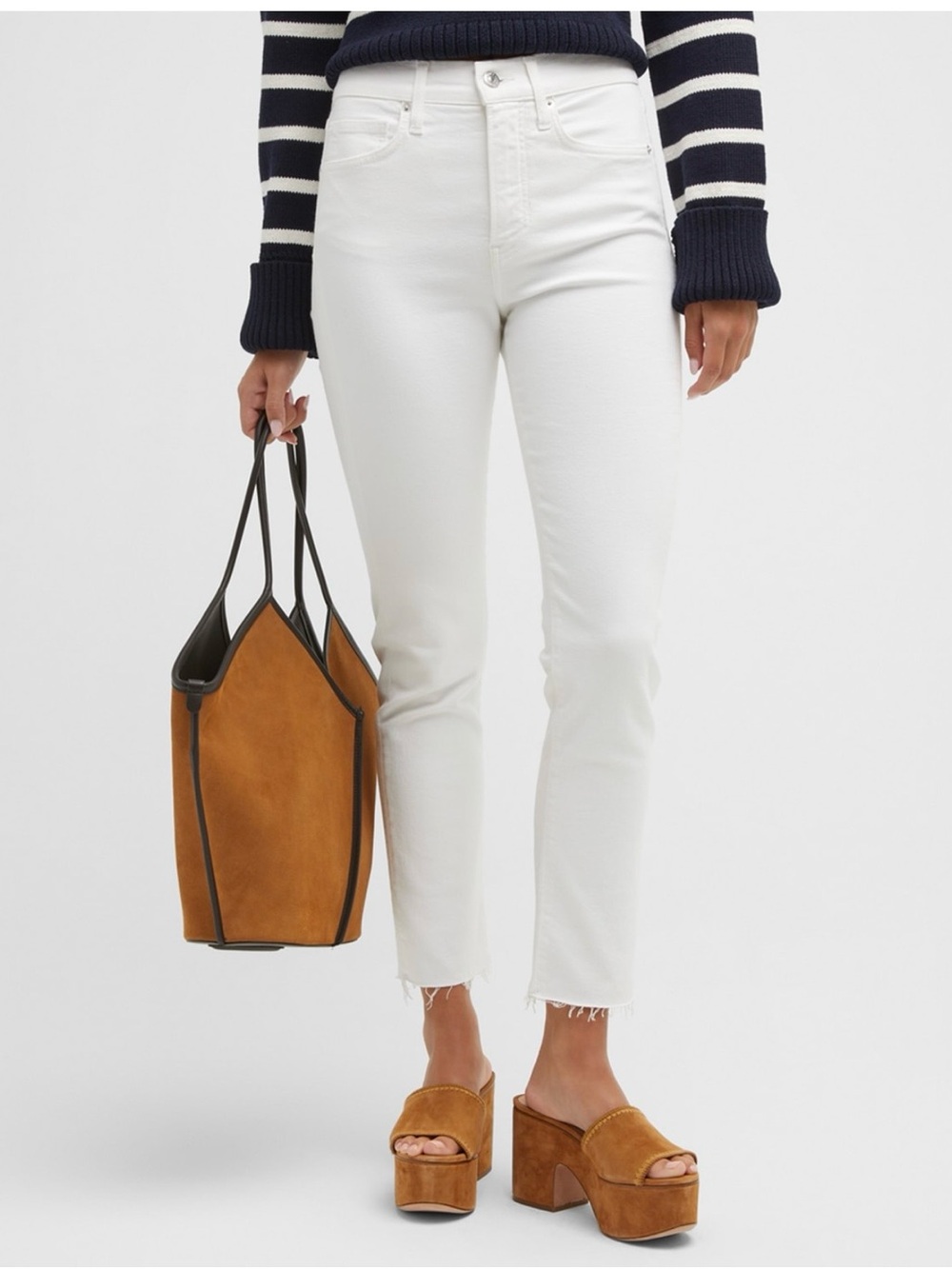 NWT Veronica Beard Carly Cropped Raw Hem Kick Flare Jeans White Size 28